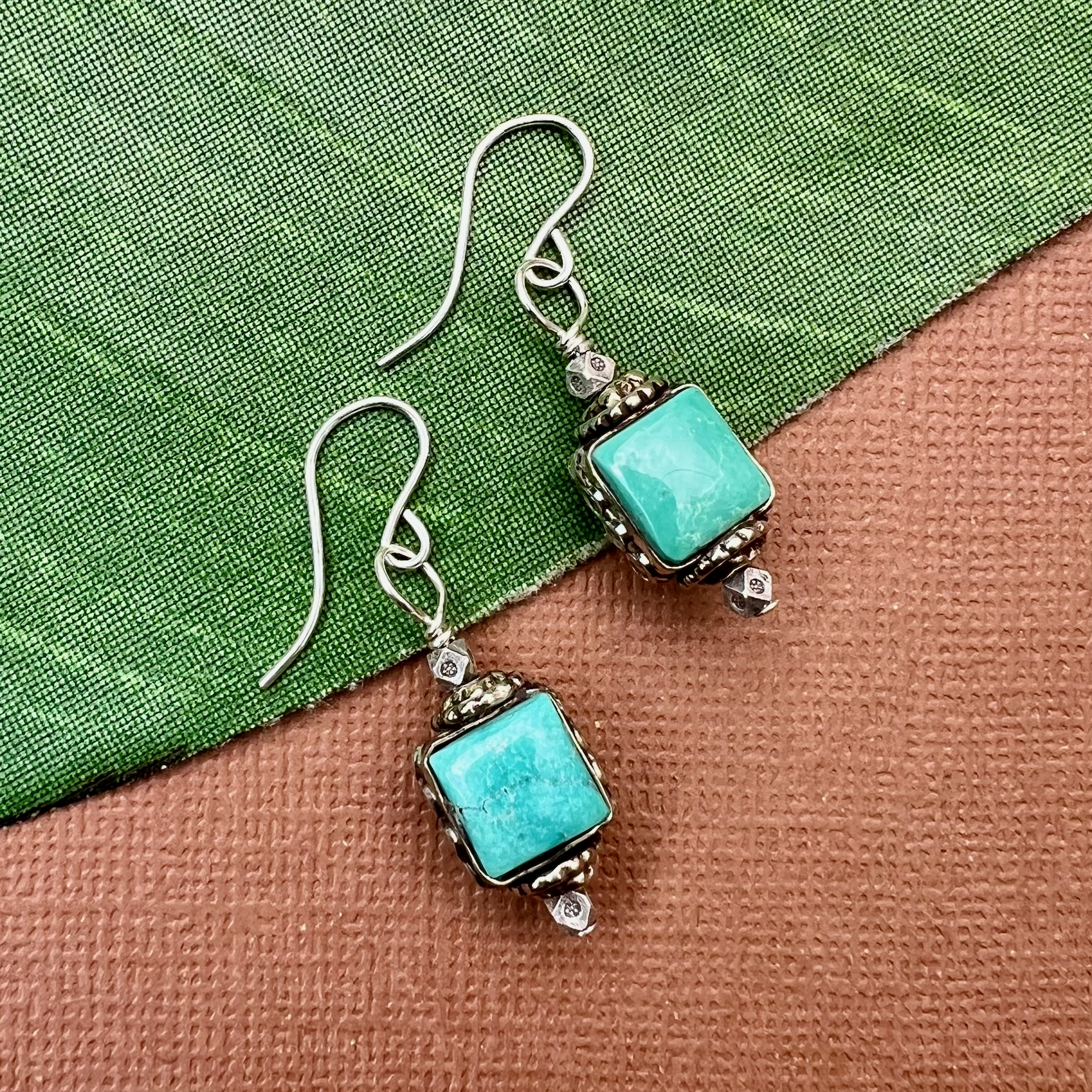 Turquoise & White Metal Earrings