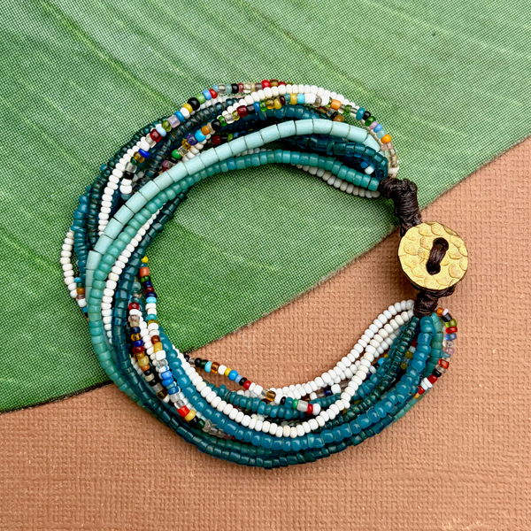 Teal African Seed Bead Bracelet