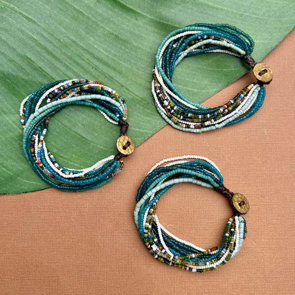 Teal African Seed Bead Bracelet
