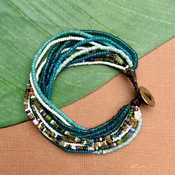 Teal African Seed Bead Bracelet