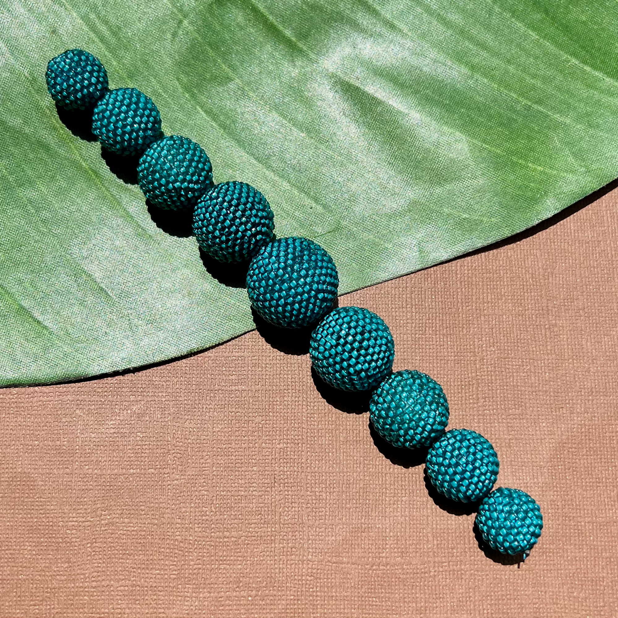 Teal Beaded Bead Strand - 9 Pieces