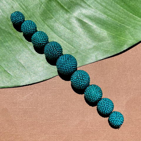 Teal Beaded Bead Strand - 9 Pieces