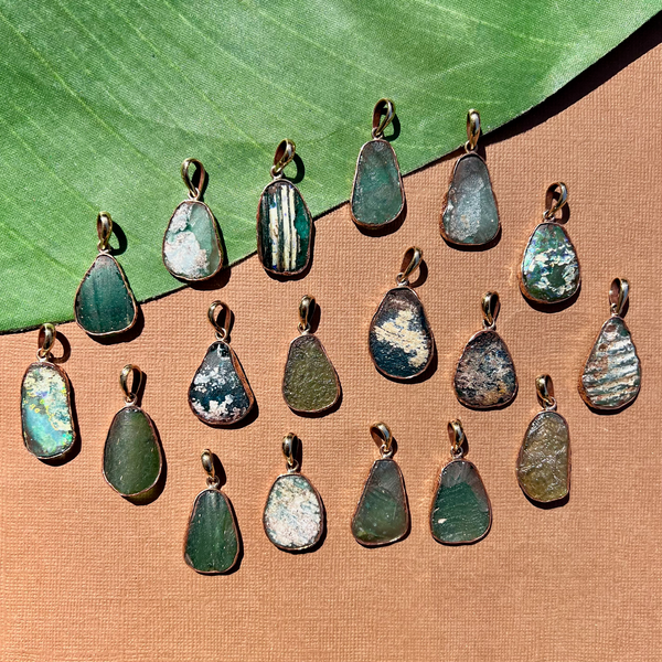 Roman Glass Teardrop Pendants - 1 Piece