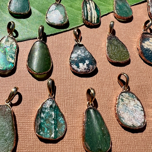 Roman Glass Teardrop Pendants - 1 Piece