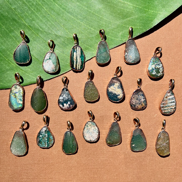 Roman Glass Teardrop Pendants - 1 Piece