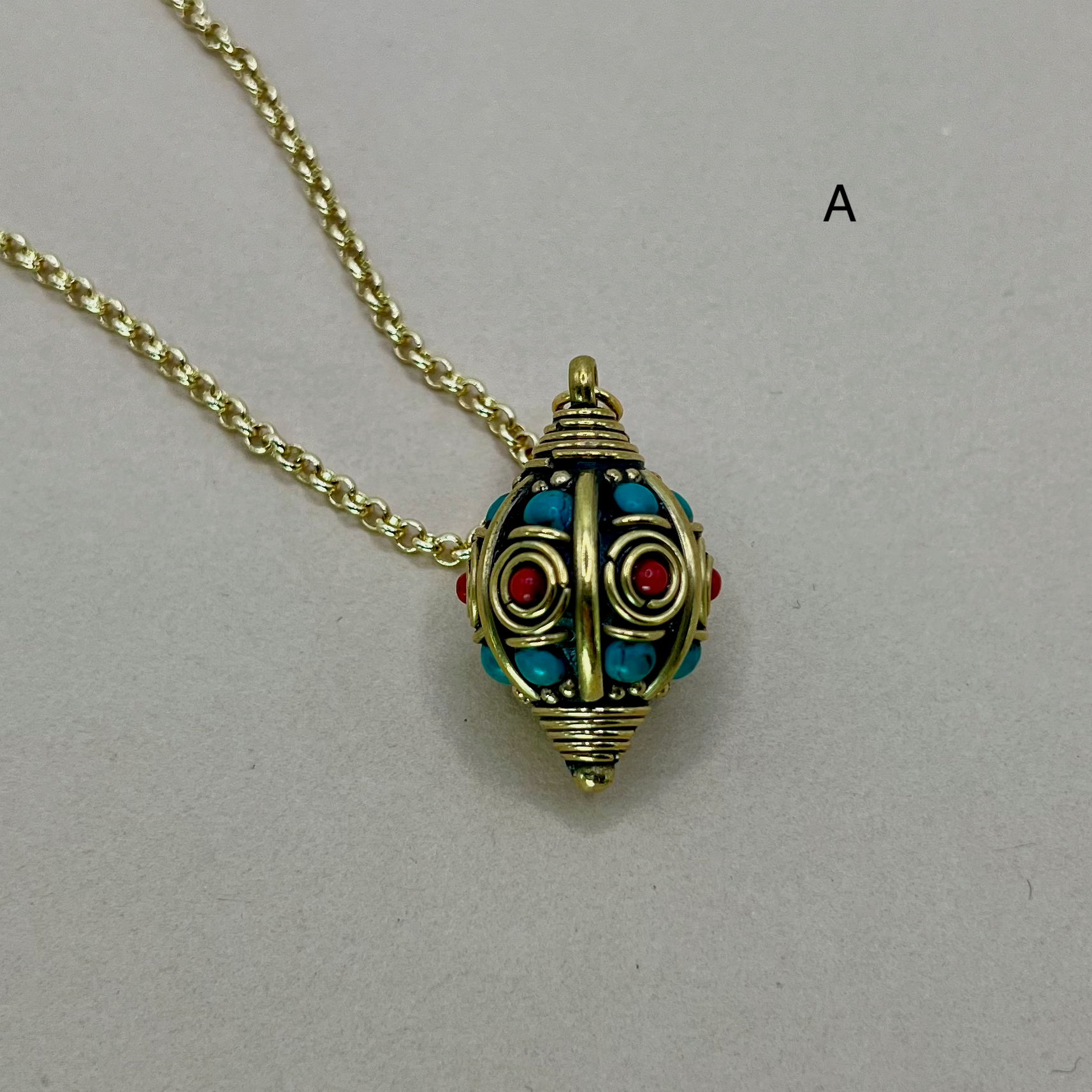 Tibetan Brass & Stone Pendant Necklaces