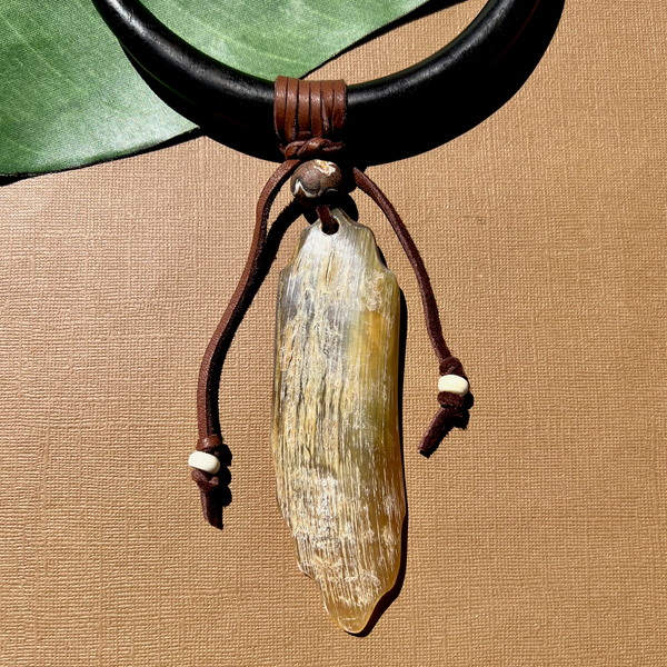 Wood Torque necklace with water buffalo pendant