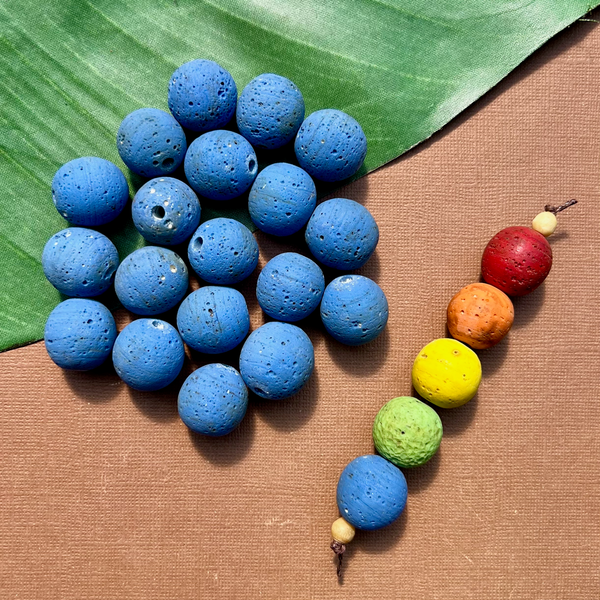 Blue Indonesian Glass "Trix" Beads - 5 Pieces