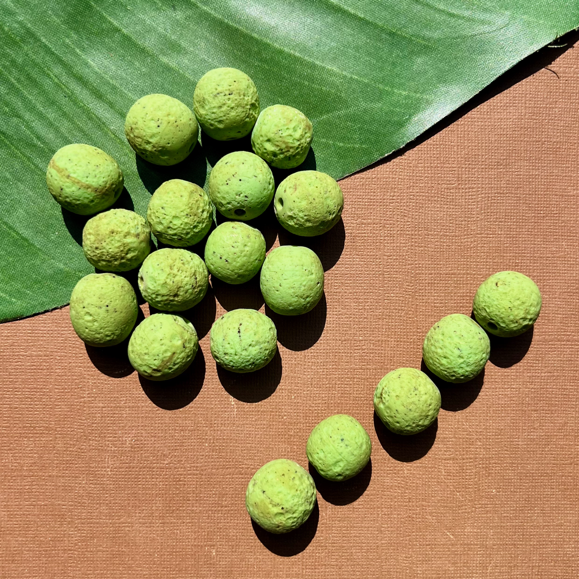 Green Indonesian Glass "Trix" Beads - 5 Pieces