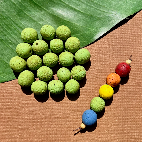 Green Indonesian Glass "Trix" Beads - 5 Pieces