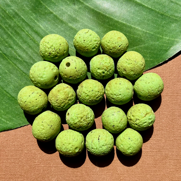 Green Indonesian Glass "Trix" Beads - 5 Pieces