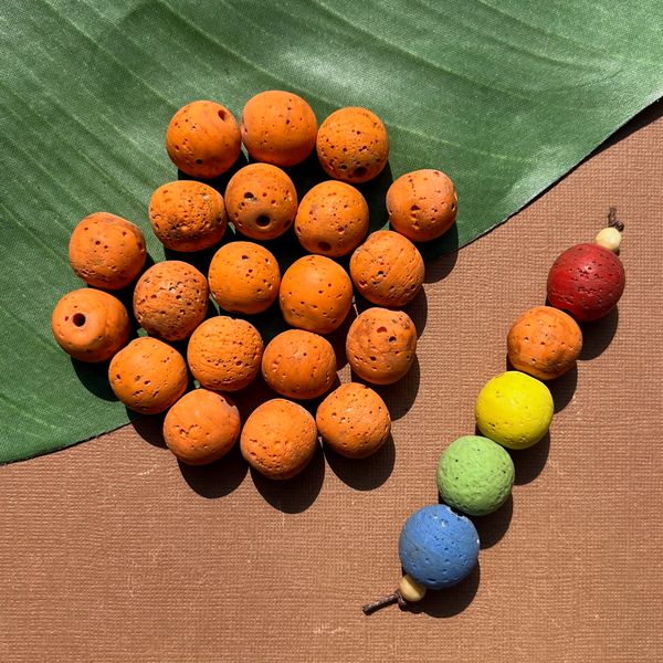 Orange Indonesian Glass "Trix" Beads - 5 Pieces