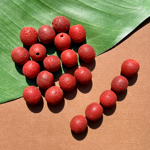 Red Indonesian Glass "Trix" Beads - 5 Pieces
