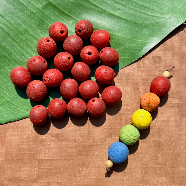 Red Indonesian Glass "Trix" Beads - 5 Pieces