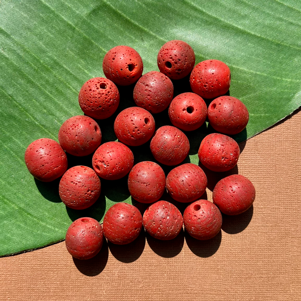 Red Indonesian Glass "Trix" Beads - 5 Pieces
