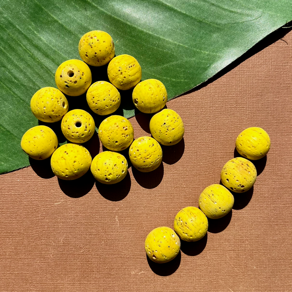 Yellow Indonesian Glass "Trix" Beads - 5 Pieces