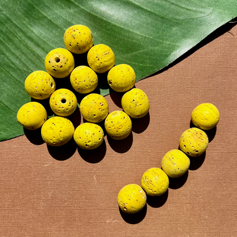 Yellow Indonesian Glass "Trix" Beads - 5 Pieces