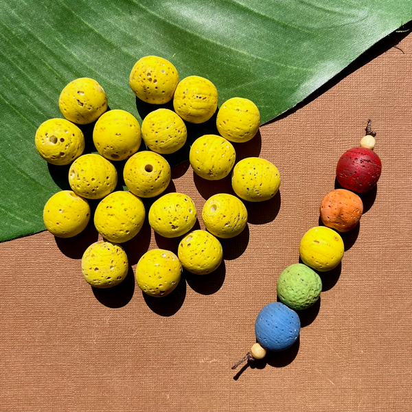 Yellow Indonesian Glass "Trix" Beads - 5 Pieces