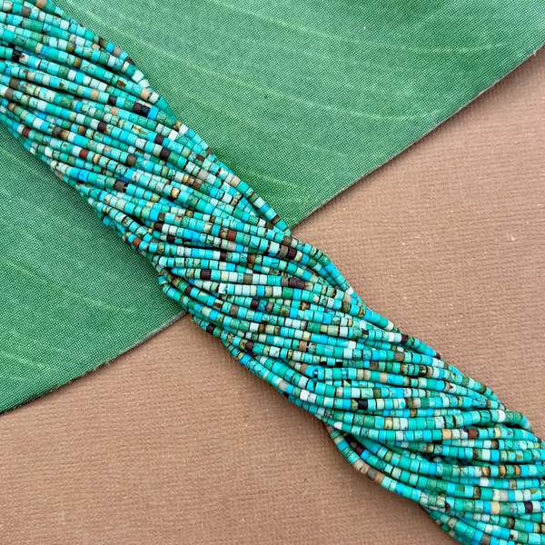 Turquoise Matrix Tiny Heishi Strands - 1 Strand