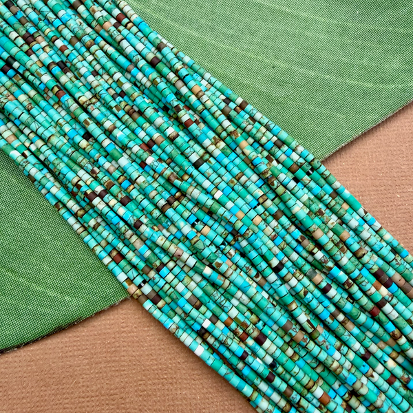 Turquoise Matrix Tiny Heishi Strands - 1 Strand