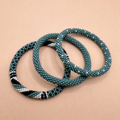 Turquoise Polka Dot Beaded Bangle - Size 11 Beads