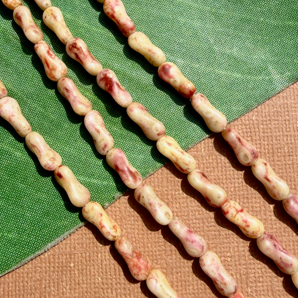 Picasso Yellow & Red Twisted Barbell Beads - 75 Pieces