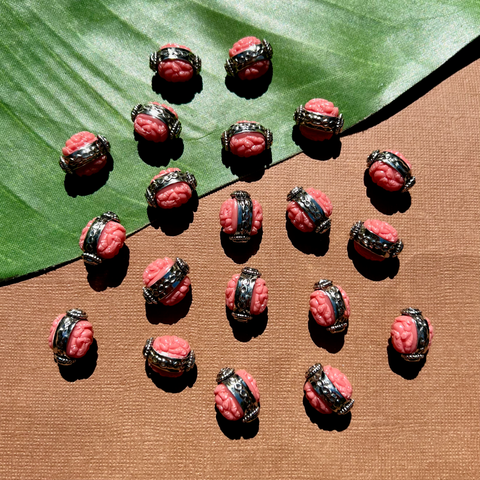 Ganesha & White Metal Square Beads