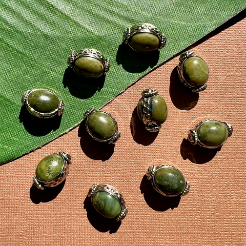 Green Sodalite & White Metal Beads