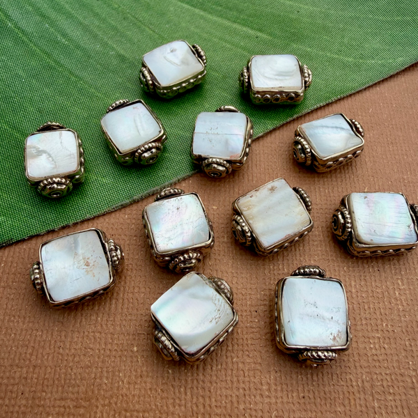 Mother of Pearl & White Metal Square Beads