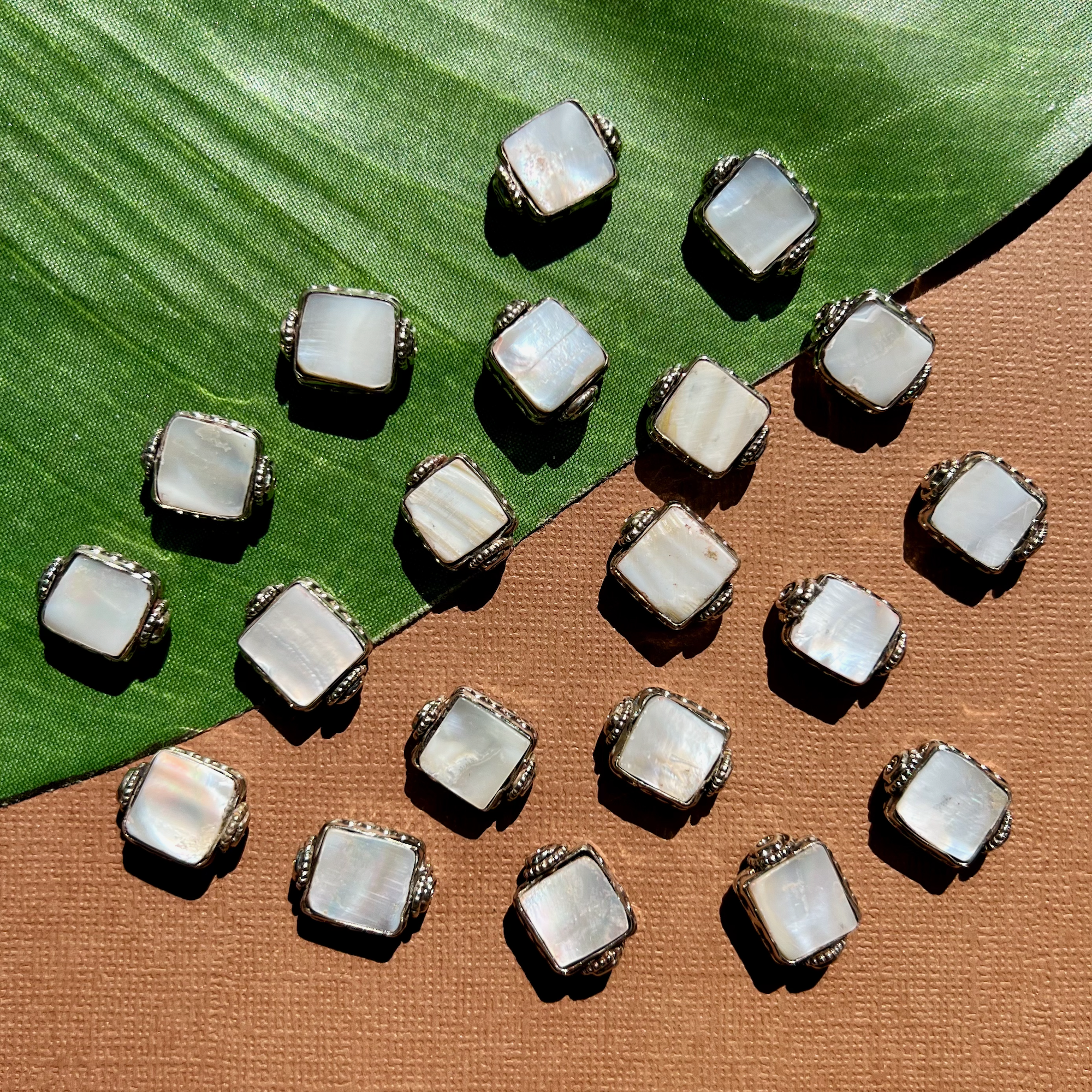 Mother of Pearl & White Metal Square Beads