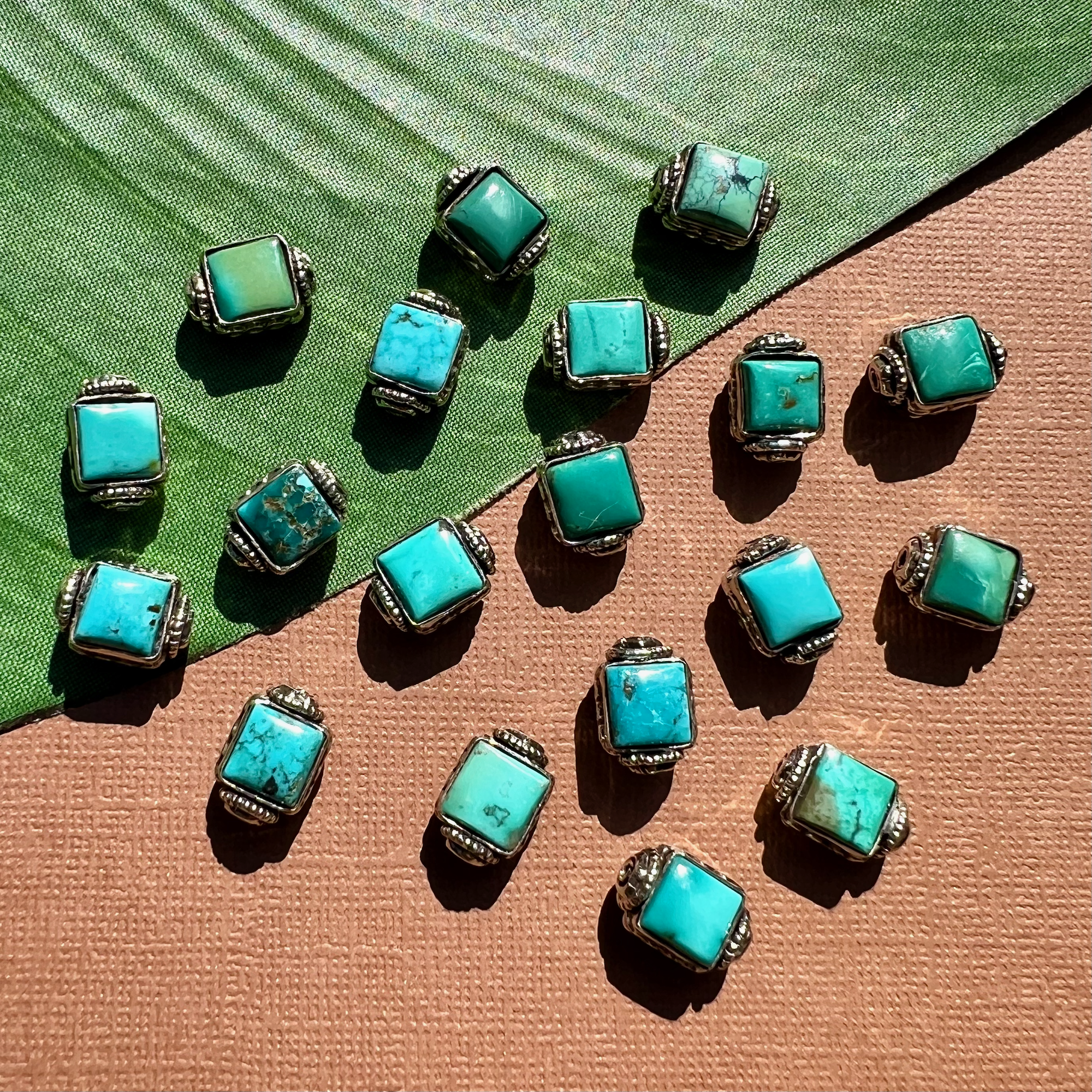 Turquoise & White Metal Beads