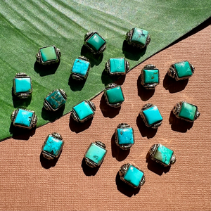 Turquoise & White Metal Beads