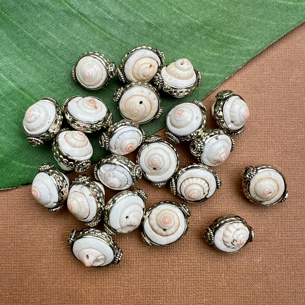 Shell Swirl & White Metal Beads