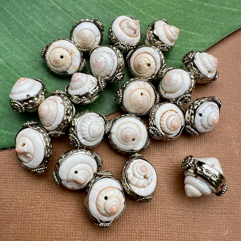 Shell Swirl & White Metal Beads