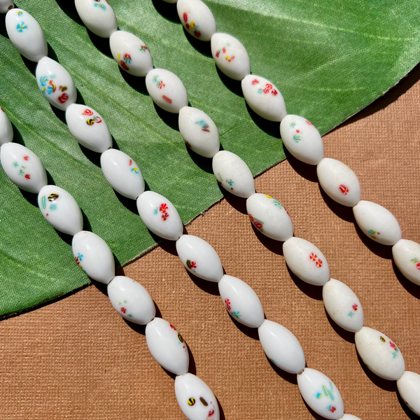 White Japanese Shiny Oval Beads - 25 Pieces