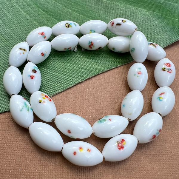 White Japanese Shiny Oval Beads - 25 Pieces