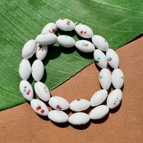 White Japanese Shiny Oval Beads - 25 Pieces