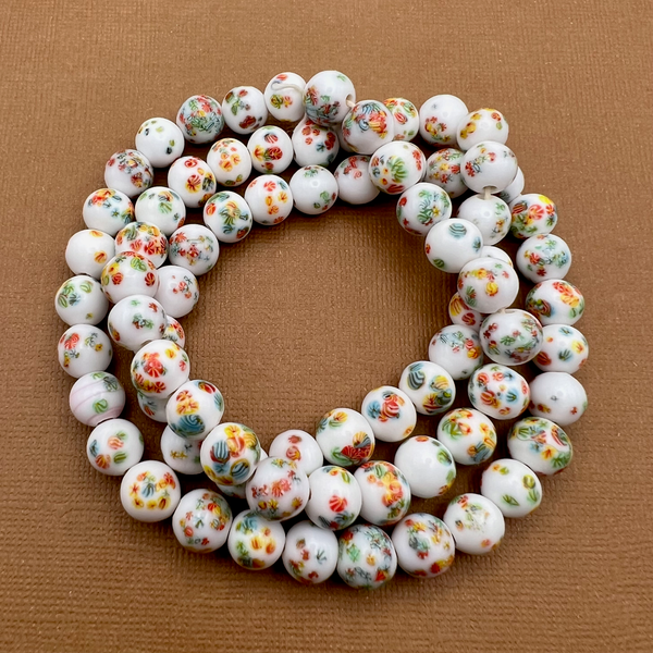 White Round Flower Beads - 75 Pieces