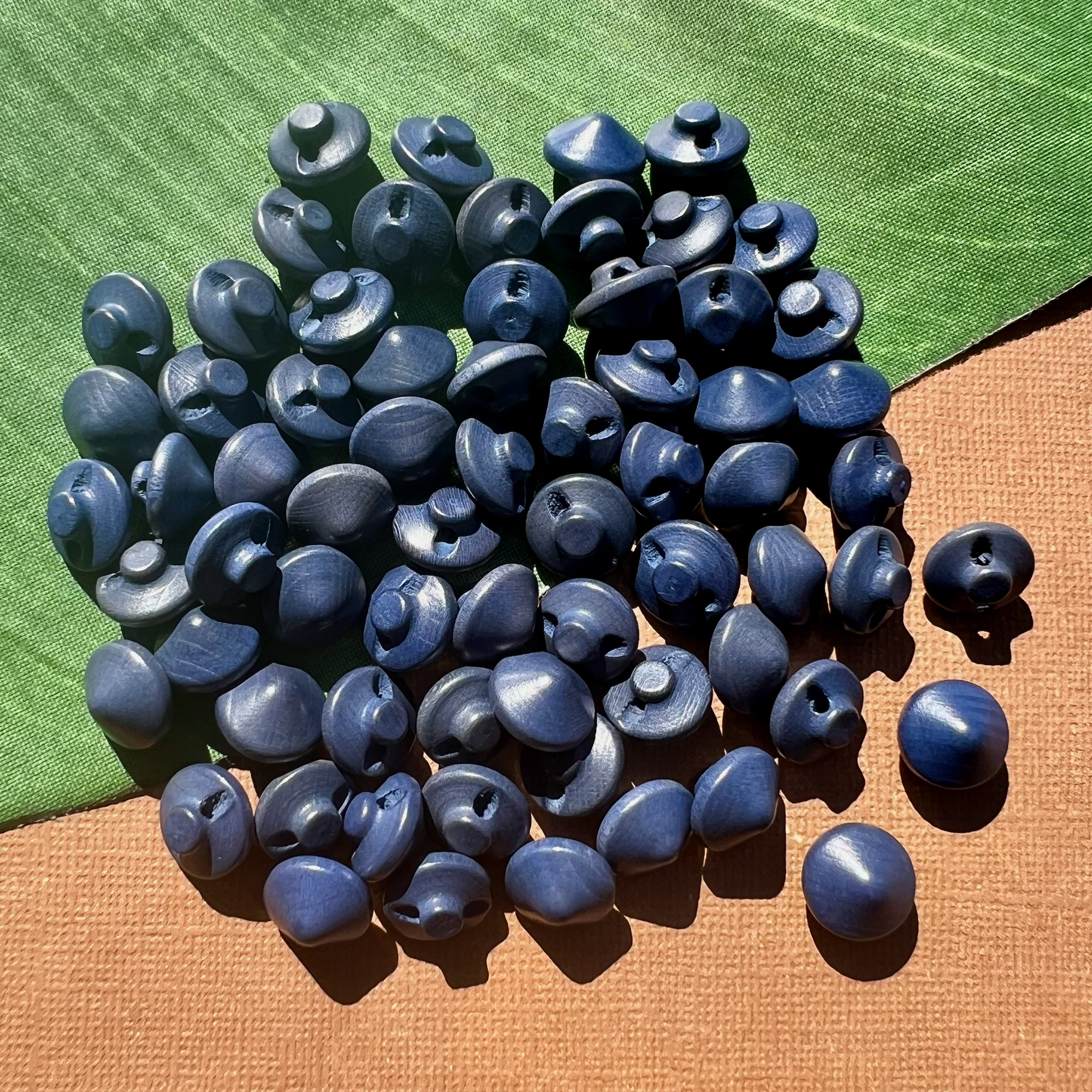 Blue Wood Shank Buttons - 95 Pieces