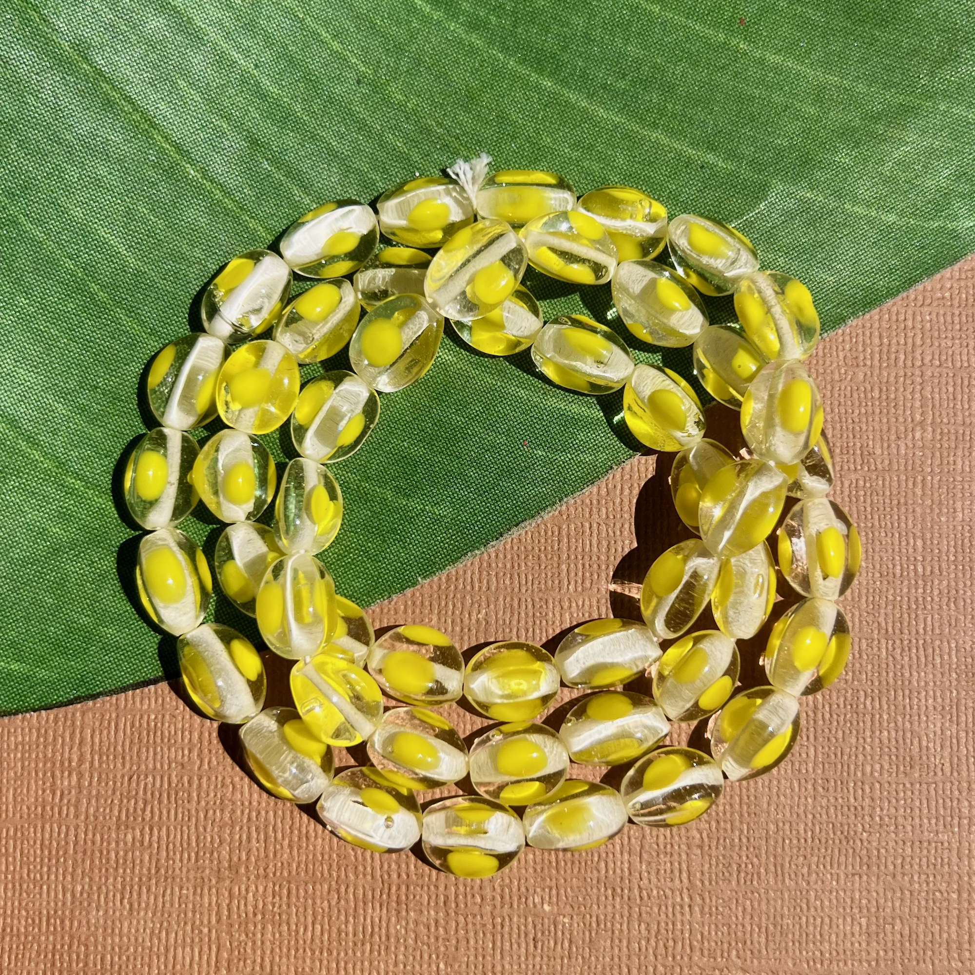 Yellow & Crystal Dotted 3 Sided Beads - 30 Pieces