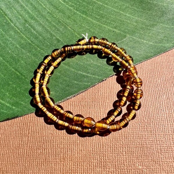 Amber Glass Striped Small Oval Beads - 100 Pieces