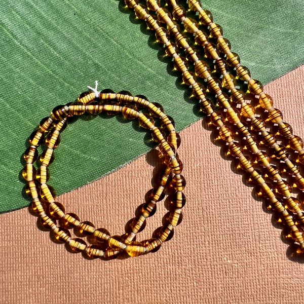 Amber Glass Striped Small Oval Beads - 100 Pieces