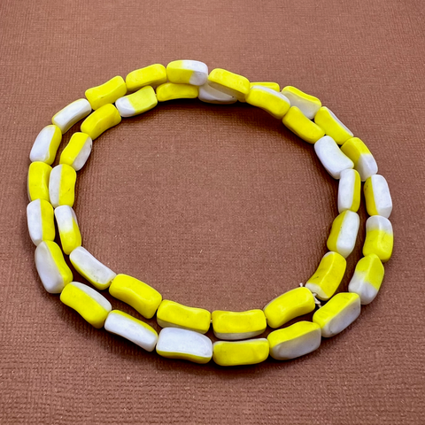 Yellow & White Curved Rectangle Beads - 40 Pieces