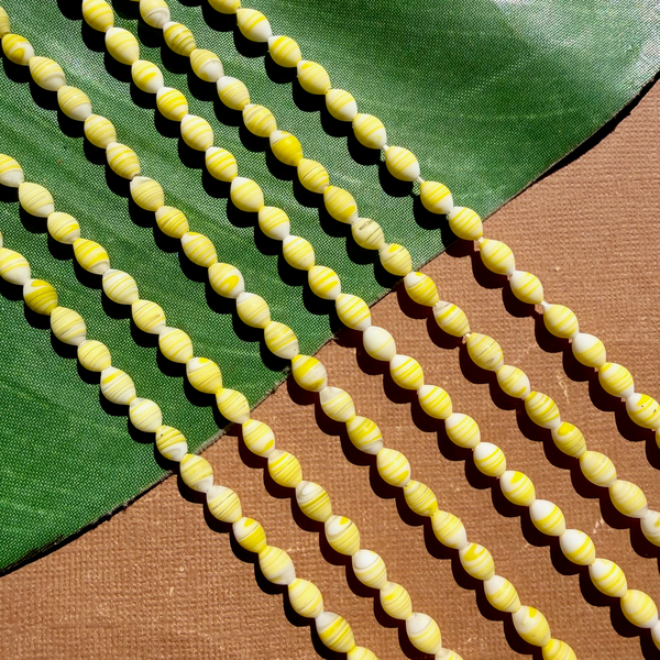 Yellow White Small Oval Beads - 150 Pieces