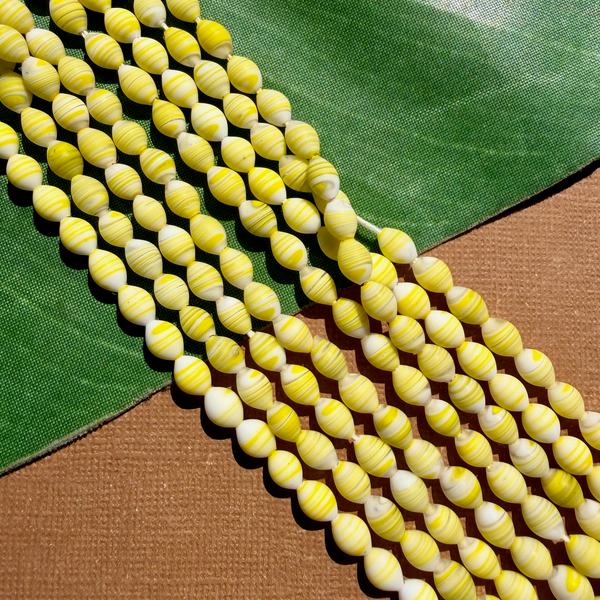 Yellow White Small Oval Beads - 150 Pieces