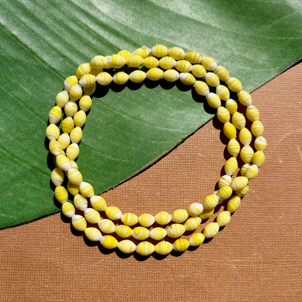 Yellow White Small Oval Beads - 150 Pieces