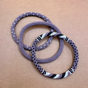 Lavender & Polka Dot Beaded Bangle - Size 15 Beads