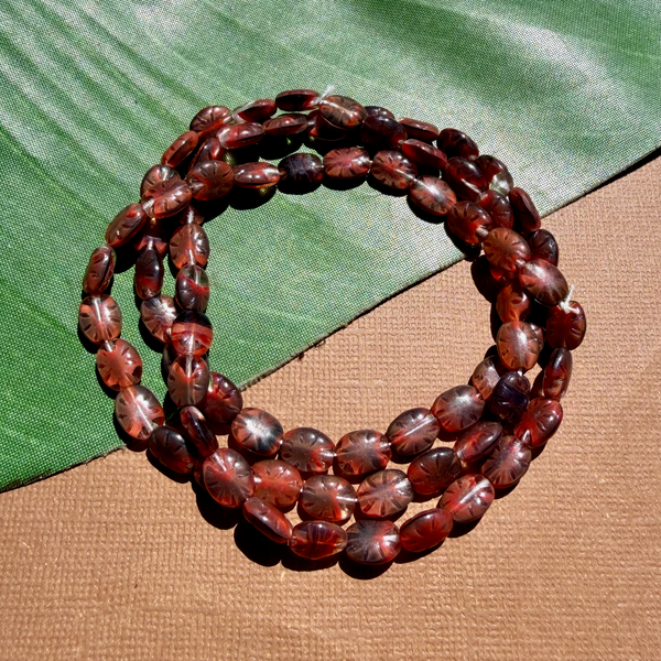 Peach & Dark Gray Oval Beads - 75 Pieces