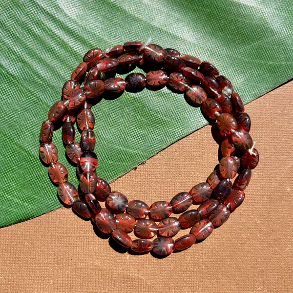 Peach & Dark Gray Oval Beads - 75 Pieces