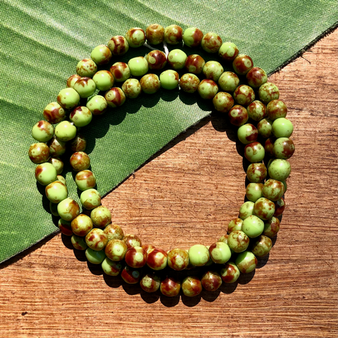 Picasso Green with Brown 6mm Round Beads - 100 Pieces